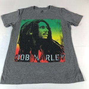 Bob Marley Shirt Men's Medium Grey Colorful Graphic Print Short Sleeve Zion